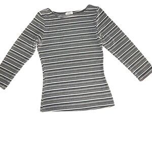 Star CCC women’s medium vintage gray black white striped 3/4 sleeve blouse